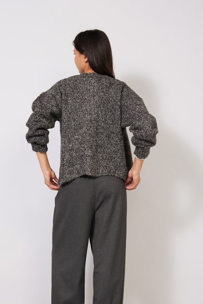 Nisan Crew Neck Buttoned Melange Knitwear Cardigan Black Melange