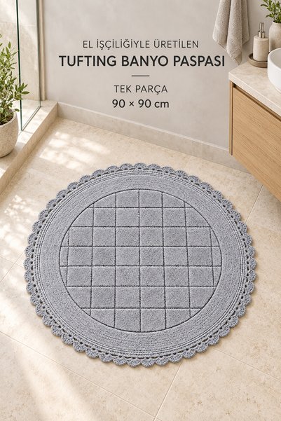 ALANUR Bodrum Tufting Cotton Handcrafted Knitted 90 X 90 cm Rug 109