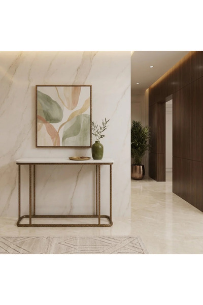 Generic كونسول رخام بتصميم عصري فاخر ــ ذهبي مع رخام ابيض ــ 120*40*80 سم