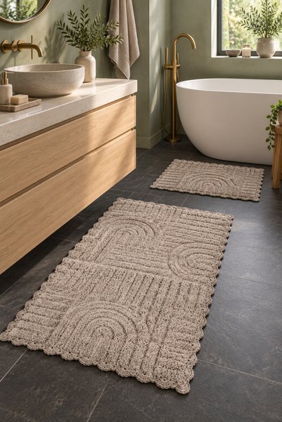 ALANUR Bodrum Tufting Cotton Handmade Knitted 2-Piece Mat 113
