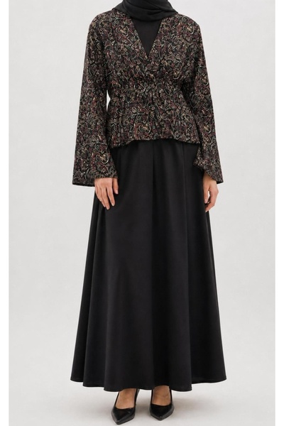 Hepsi Moda Ethnic Patterned Jacket and Skirt Set - Black