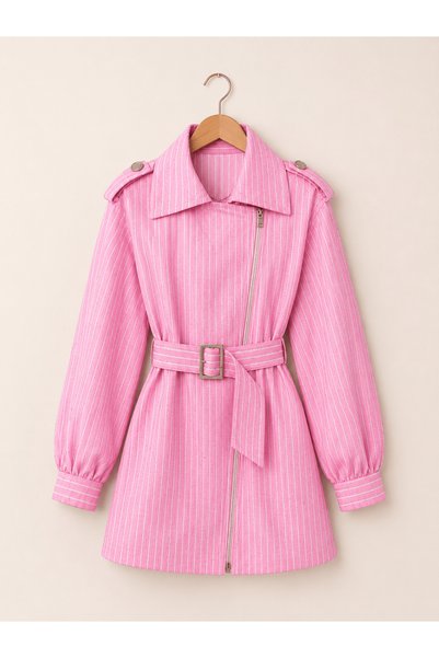 Hepsi Moda Elastic Waist Sequin Jacket - 1650 - Powder Pink