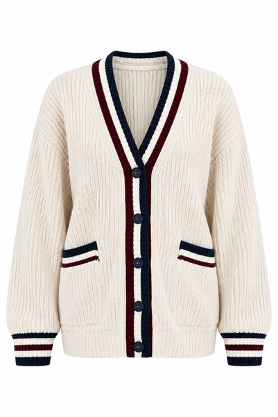 Laluvia Cream - Burgundy Colored Pocketed Cardigan - 2Y241143