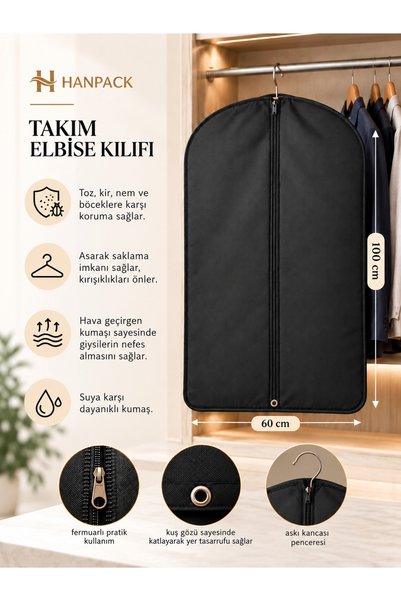 HANPACK Takım Elbise Kılıfı Fermuarlı Kıyafet Ceket Koruyucu Hurç - Elbise Ko...