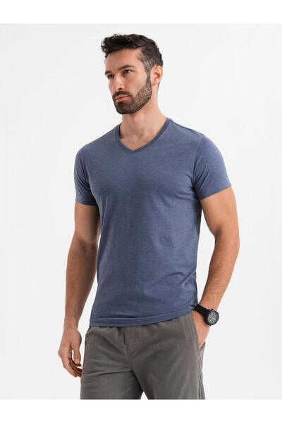 OMBRE Tricou bărbătesc, croială normală, decolteu în V, jerseu moale din bumb...