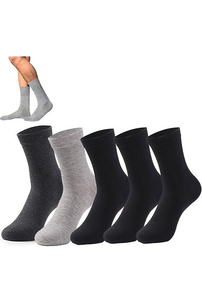 Generic Men's Mid-Calf Socks 5-Pair, 100% Cotton Socks, Breathable Everyday S...