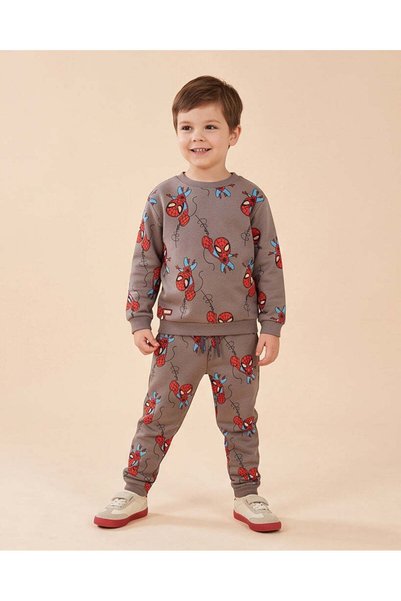 REDTAG Boys Grey Spider Man Jogging Suit