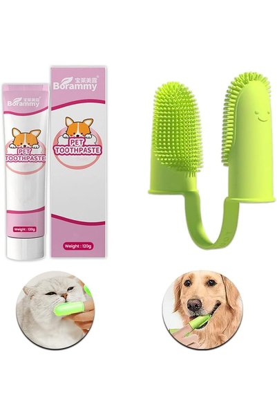 StarDotHash Cat/Dog Toothbrush and Toothpaste for Fresh Oral Hygiene – All Breed 120g Cat/Dog Toothpaste & 2 Finger Toothbrush for Tartar Control
