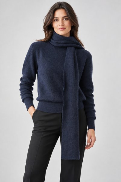 Lupies Women's Crew Neck Wool Knit Sweater with Scarf