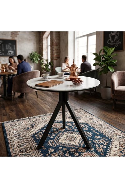 Generic Wooden Center Table with Circular Metal Legs – White – 80X80X77Cm