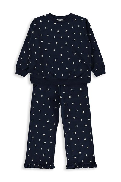 Civil Girls Crispy Floral Patterned Tracksuit Set for 6-9 Years Old - Navy Blue