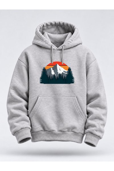 North Whiskers Sunset Mountain Landscape Unisex Hoodie – Nature Printed Hoode...