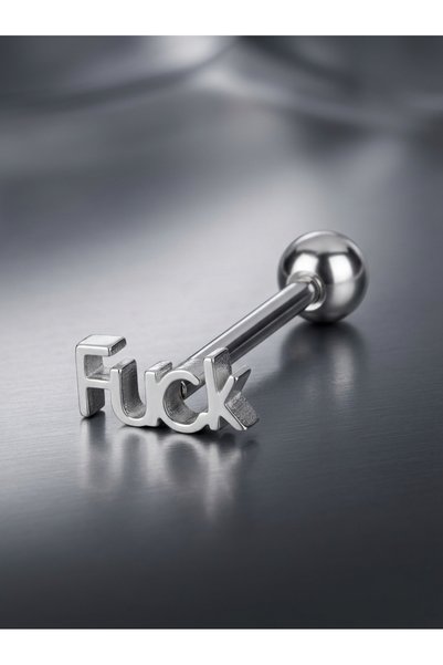 pivok Fuck Yazılı Dil Piercingi 316L Cerrahi Çelik Gümüş Renk 16 mm Bar 1,6 m...