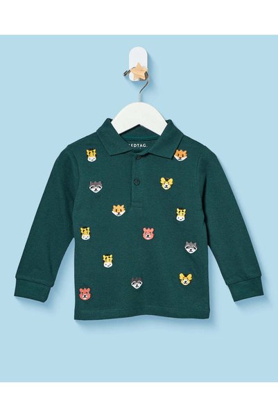 REDTAG Infant Boys Green Animal Polo Shirt
