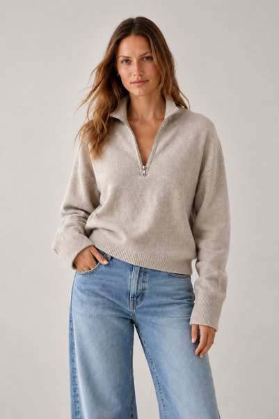Lupies Women's Zipper Collar Basic Knitwear Sweater