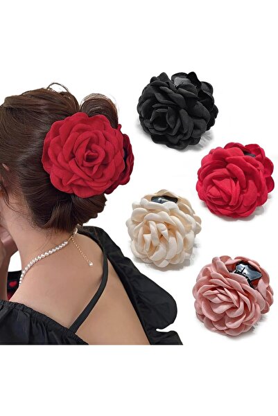 Generic 4 Pack Handmade Boho Fabric Rose Flower Hair Claw Clips for Women & G...