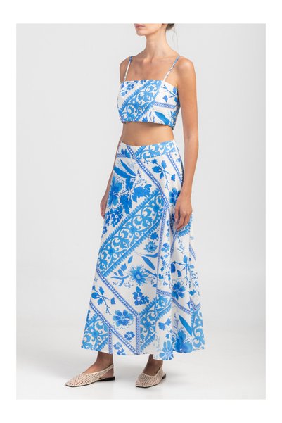 August Resortwear Μάξι Φούστα Λευκό/Μπλε - M