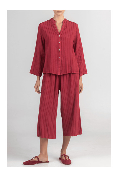 August Resortwear Broderie Cotton Πουκάμισο Μπορντό - M/L