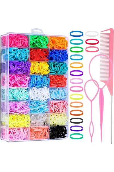 Generic 2000 Pcs Elastic Hair Bands with Hair Loop Styling Tool Set, Clear Mi...