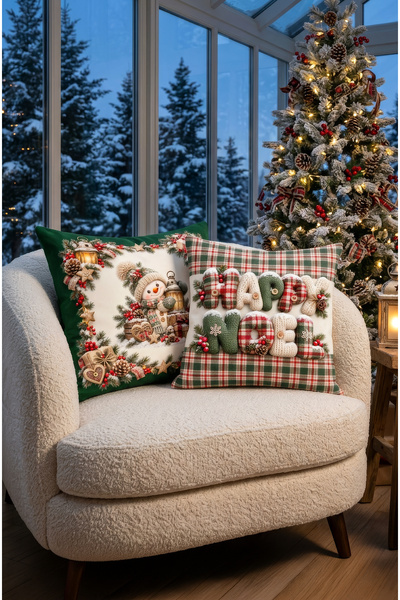 CANİLA Digital Printed New Year Throw Pillow Cover. Happy Christmas New Year ...