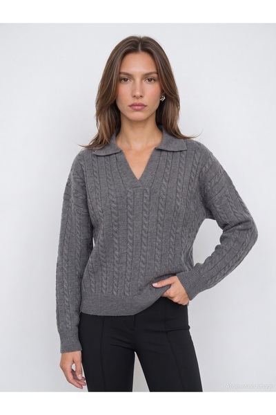 Dilvin 10885 Pulover cu guler polo din amestec de lână