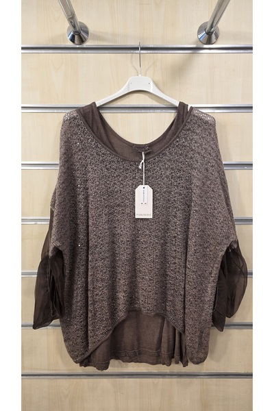 Park Moda Italian Knitwear Blouse 2-Piece Set with Flat Sequin Detail and Und...