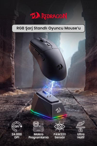 REDRAGON 3 Modlu Ultra Hafif PAW3311 24.000DPI Şarj İstasyonuna Sahip Oyuncu ...