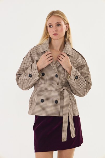BELISTIL Plaid Brown Trench Coat
