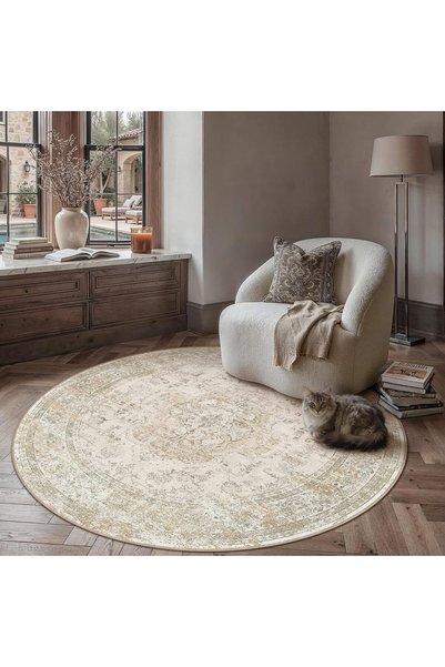 Generic Vintage Living Room Rug 120cm Retro Round Washable Non Slip Area Rugs...