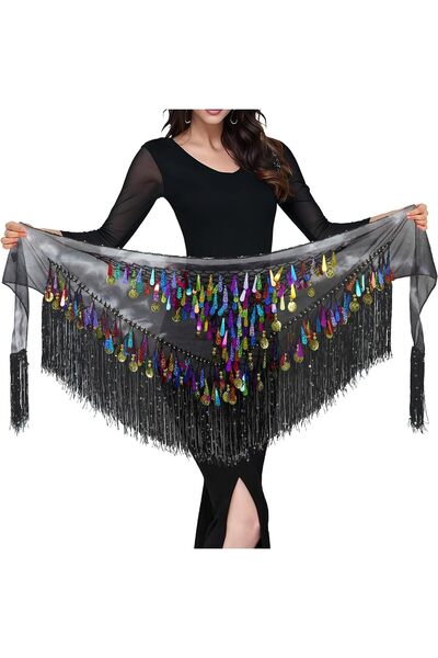 Generic Womens Belly Dance Hip Scarf Tassel Hip Skirt Fringe Skirt Wrap Rave ...
