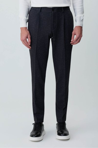 Morven Erkek Siyah Poliviskon Trend Desenli Slim Fit Lastikli Pantolon