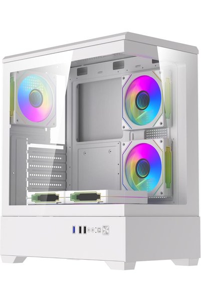 Generic علبة كمبيوتر C365 E-ATX متوسطة الحجم، مع زجاج مقوى مزدوج بزاوية 270 د...