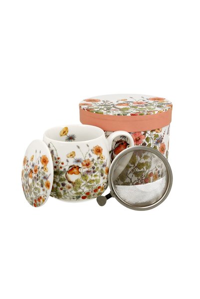 Duo Cană de porțelan cu infuzor și capac, 430ml, pentru ceai de plante