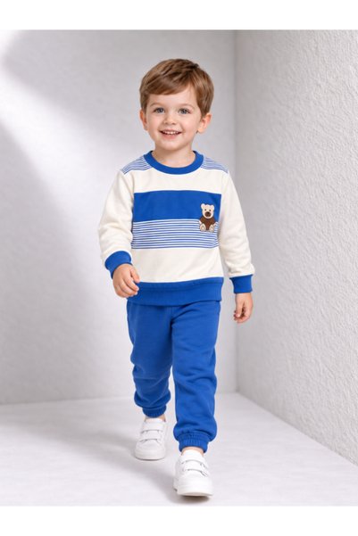 MİLANO KİDS Boy's Teddy Bear Printed Striped 100% Cotton Seasonal Sweatshirt ...