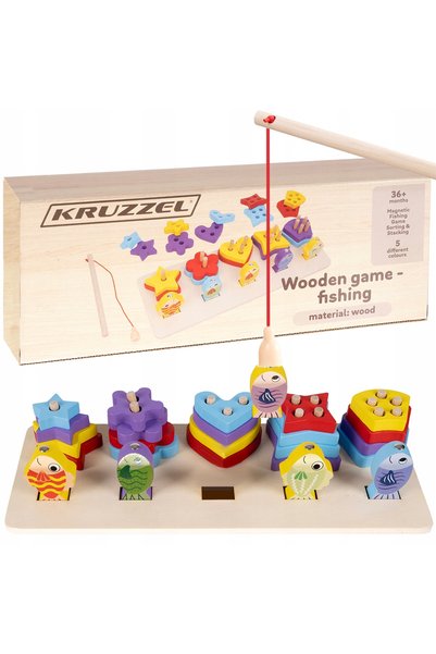 KRUZZEL Puzzle din lemn Montessori, joc de sortare și prindere a peștilor pen...