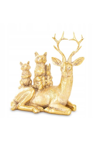 Artpol Figurină de Crăciun, ren așezat cu animale, ornament auriu