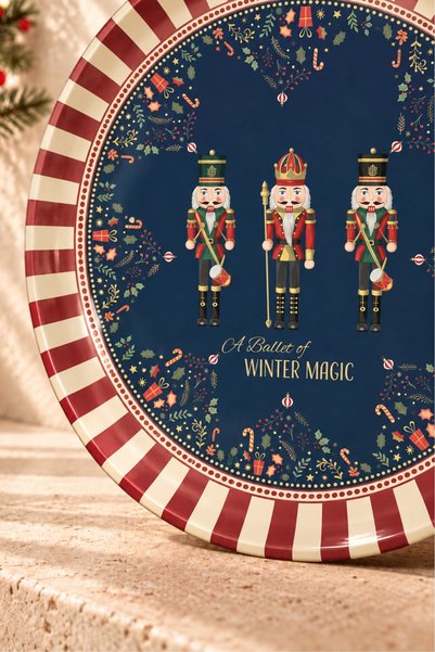 Tita Metal Fruit Plate 26 cm Navy Blue New Year Themed Nut Presentation Plate with Soldier Figure