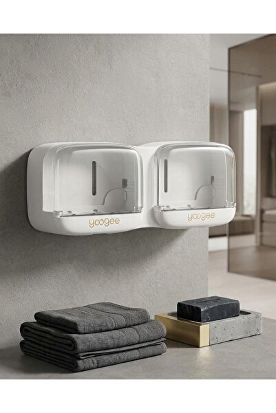 Home Wall Mounted Adhesive 2 Lid Drawer Plastic Soap Dispenser