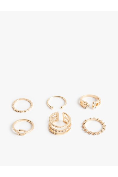 Koton Steel Mixed Stone 6-Piece Ring Set