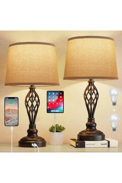 AMXGPT Touch Control Table Lamps for Bedroom Set of 2 with USB C+A Ports, Bed...