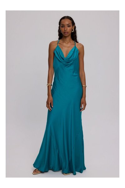 CIEL CONCEPT Effie Dress Petrol – Μάξι Σατέν Φόρεμα - S/M