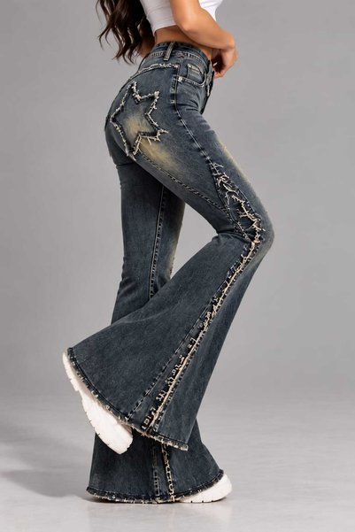 SEFUR Y2K Grunge Style Star Pattern Washed Denim Jean Pants
