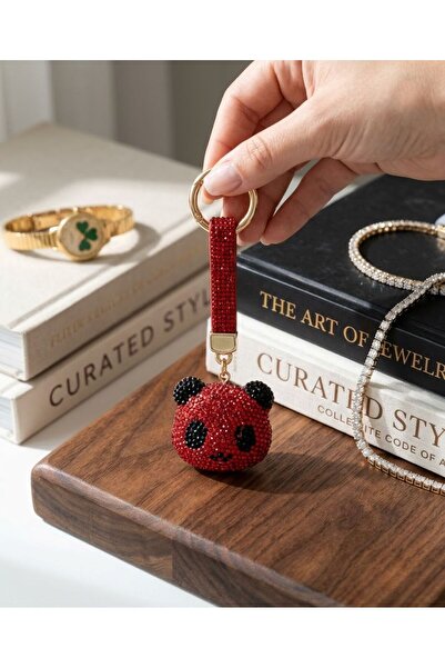 HOŞGÖR ACCESSORIES Panda Detailed Stone Keychain