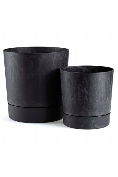 HowHomely Ghivece negre IMITAȚIE BETON cu suport, set ghivece din plastic 2 b...