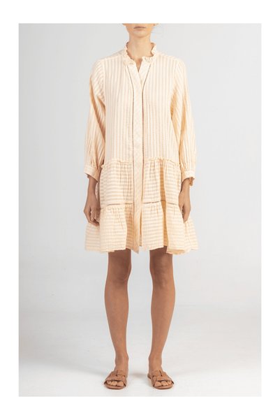August Resortwear Ριγέ Oversized Mini Φόρεμα Εκρού/Μπεζ - S/M