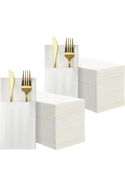 GENERAL White Table Dinner Napkins, Linen-Feel Disposable Napkins with Built-...