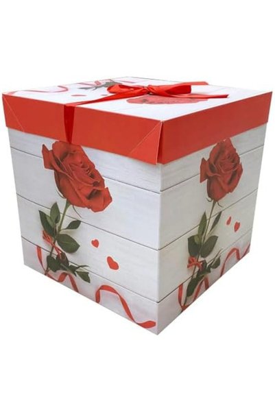 Generic صندوق هدايا 30×30 سم بتصميم وردة حمراء وشريط |   مثالي للمناسبات الخا...