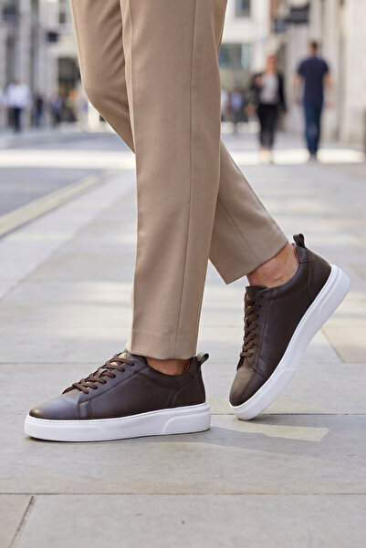 AYAKMOD Men's Lace-Up Thick Comfortable Sole Brown Genuine Leather Casual Sneaker Shoes 272303