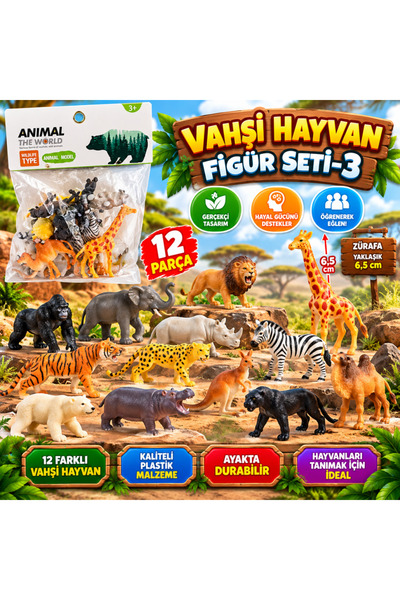 Shilania Poşette 12 li Vahşi Hayvan Figür Seti-3