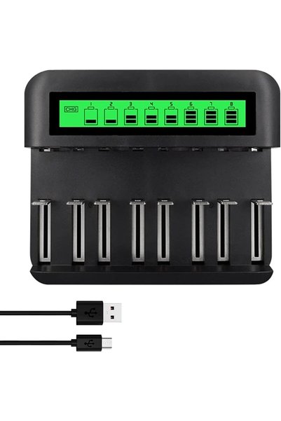 Generic شاحن بطاريات قابل لإعادة الشحن، شاحن بـ 8 فتحات مع شاشة LCD لبطاريات ...